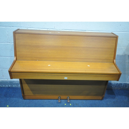 1315 - A KEMBLE TEAK UPRIGHT OVERSTRUNG PIANO, serial number 184691, width 131cm x depth 49cm x height 105c... 