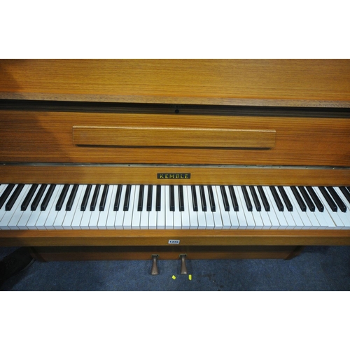 1315 - A KEMBLE TEAK UPRIGHT OVERSTRUNG PIANO, serial number 184691, width 131cm x depth 49cm x height 105c... 