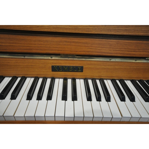 1315 - A KEMBLE TEAK UPRIGHT OVERSTRUNG PIANO, serial number 184691, width 131cm x depth 49cm x height 105c... 