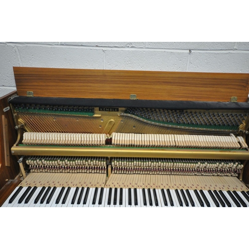 1315 - A KEMBLE TEAK UPRIGHT OVERSTRUNG PIANO, serial number 184691, width 131cm x depth 49cm x height 105c... 