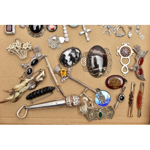 102 - ASSORTED SILVER AND WHITE METAL JEWELLERY, to include a microphone pendant set with colourless cubic... 