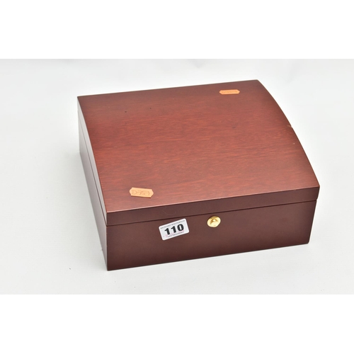 110 - A WOODEN POCKET WATCH STORAGE BOX WITH POCKET WATCHES, the wooden box opens to reveal two storage sh... 