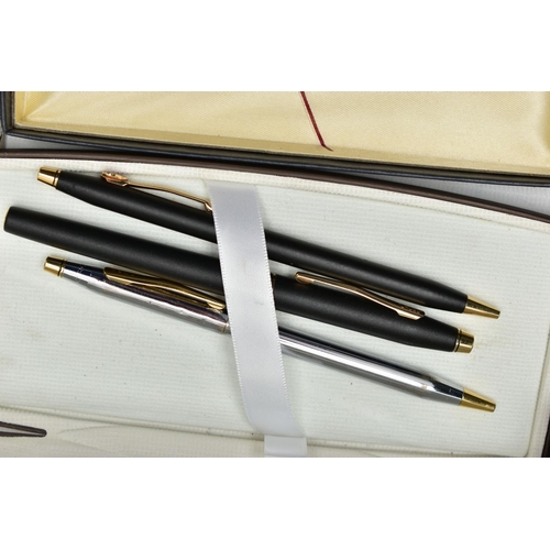 118 - A BOX OF ASSORTED 'CROSS' PENS, to include a silver ball point pen, hallmarked S&S London 2006, a wh... 