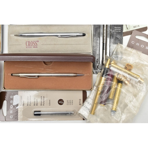 118 - A BOX OF ASSORTED 'CROSS' PENS, to include a silver ball point pen, hallmarked S&S London 2006, a wh... 