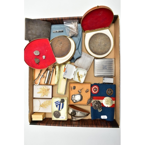 123 - A BOX OF ASSORTED ITEMS, to include two cased large medals of honor of the Senate of the Hanseatic C... 