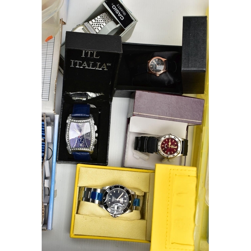 130 - A BOX OF ASSORTED LADIES AND GENTS FASHION WRISWATCHES, all in used and untested conditions, some fi... 