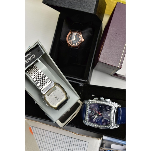 130 - A BOX OF ASSORTED LADIES AND GENTS FASHION WRISWATCHES, all in used and untested conditions, some fi... 