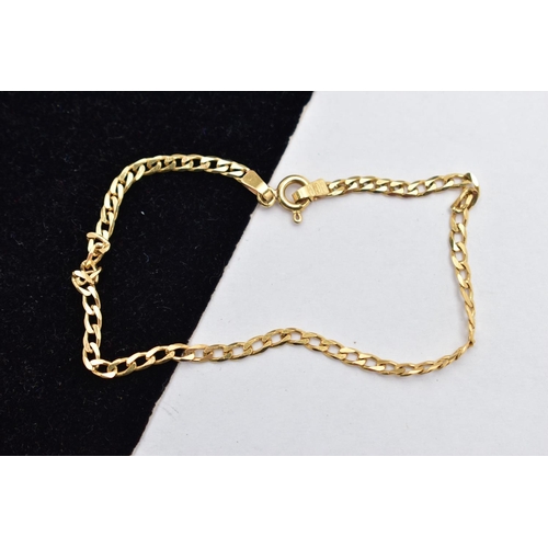 26 - A YELLOW METAL 'BALESTRA' CHAIN BRACELET, a fine flat curb link chain, fitted with a spring clasp, a... 