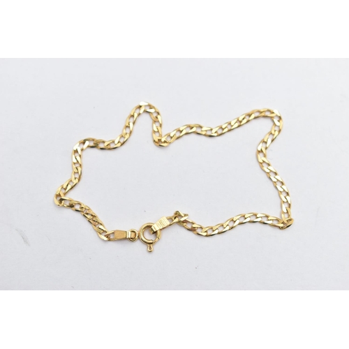 26 - A YELLOW METAL 'BALESTRA' CHAIN BRACELET, a fine flat curb link chain, fitted with a spring clasp, a... 
