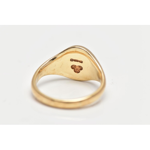 27 - A 9CT GOLD SIGNET RING, yellow gold oval signet ring, approximate width 13mm, hallmarked 9ct Birming... 