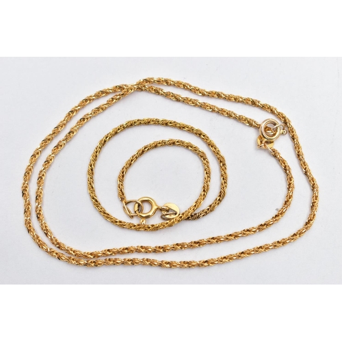 39 - TWO 9CT GOLD ROPE TWIST CHAINS, the first a necklace, fitted with a spring clasp, hallmarked 9ct She... 
