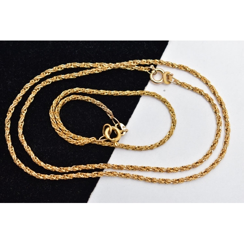 39 - TWO 9CT GOLD ROPE TWIST CHAINS, the first a necklace, fitted with a spring clasp, hallmarked 9ct She... 