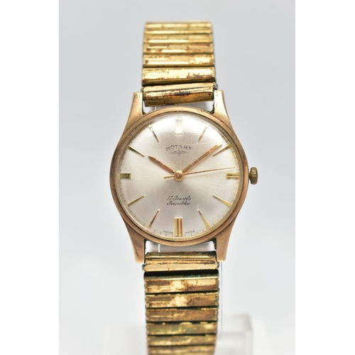42 - A 9CT GOLD 'ROTARY' WRISTWATCH, hand wound movement, round dial signed 'Rotary 17 jewels incabloc', ... 