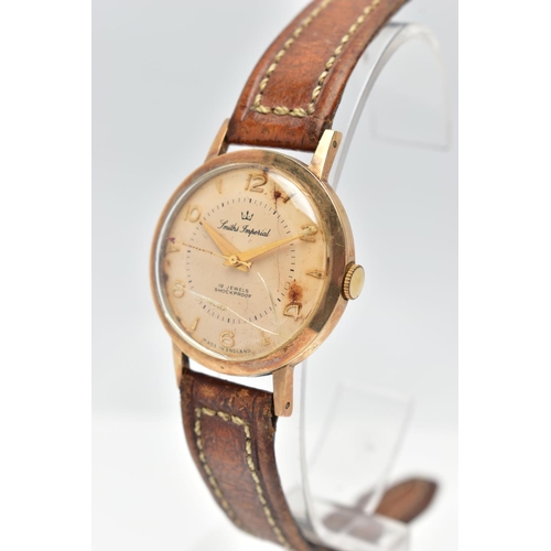 43 - A 9CT GOLD 'SMITHS IMPERIAL' WRISTWATCH, hand wound movement, round dial signed 'Smiths Imperial, 19... 