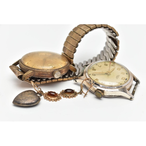 44 - A PAIR OF 9CT GOLD DROP EARRINGS, A TISSOT WRISTWATCH AND A SMITHS WATCH HEAD, the drop earrings, of... 