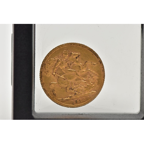 56 - A CASED EARLY 20TH CENTURY FULL GOLD SOVEREIGN, depicting George V, obverse with George and the Drag... 