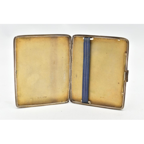 60 - A SILVER CIGARETTE CASE, of a rectangular form, engine turned pattern, push piece clasp, opens to re... 