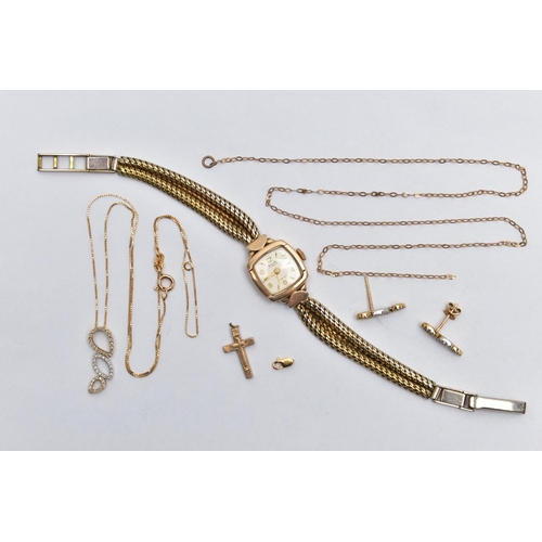 81 - A SELECTION OF JEWELLERY AND A LADIES WRISTWATCH, to include an openwork diamond set pendant necklac... 