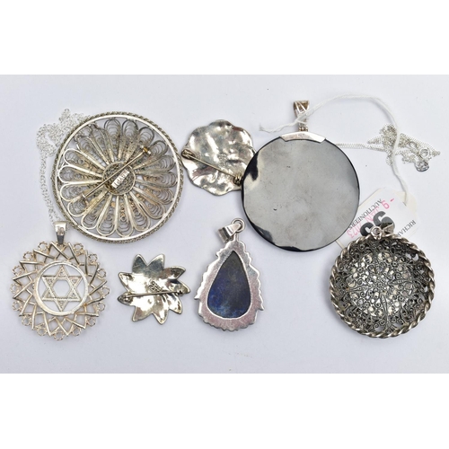 93 - ASSORTED SILVER AND WHITE METAL JEWELLERY, the first a large star of David pendant, hallmarked silve... 