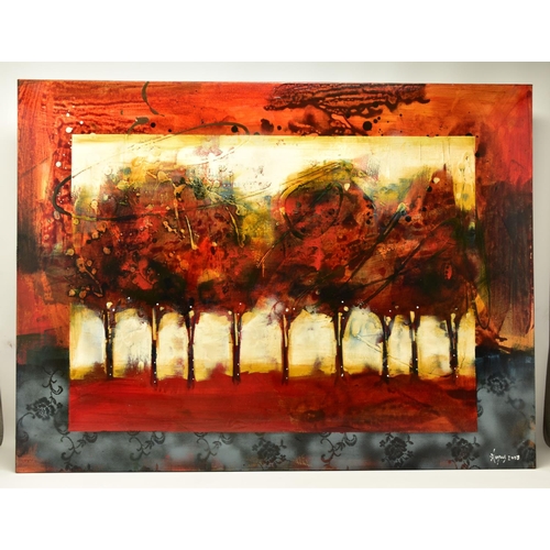 335 - HEATHER HAYNES (CANADA CONTEMPORARY) 'NINE TREES', a contemporary landscape featuring stylised trees... 