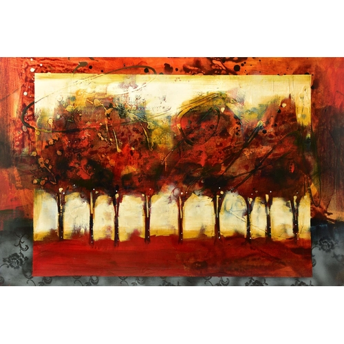 335 - HEATHER HAYNES (CANADA CONTEMPORARY) 'NINE TREES', a contemporary landscape featuring stylised trees... 