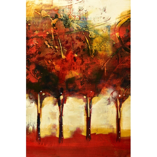 335 - HEATHER HAYNES (CANADA CONTEMPORARY) 'NINE TREES', a contemporary landscape featuring stylised trees... 