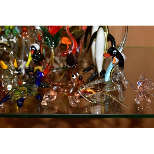 342 - A COLLECTION OF GLASS LAMPWORK ANIMALS AND BIRDS, approximately fifty creatures, to include a scorpi... 