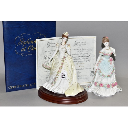 343 - TWO ROYAL WORCESTER FOR COMPTON & WOODHOUSE 'SPLENDOUR AT COURT' LIMITED EDITION FIGURINES, sculpted... 