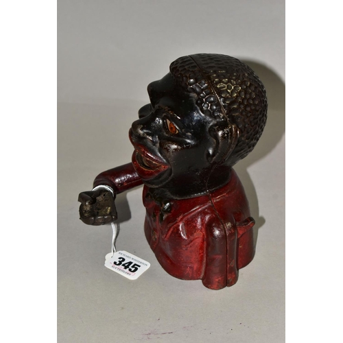 345 - A CAST IRON JOLLY GENTLEMAN MONEY BOX/BANK, height 15.5cm, with working arm mechanism (1) (Condition... 