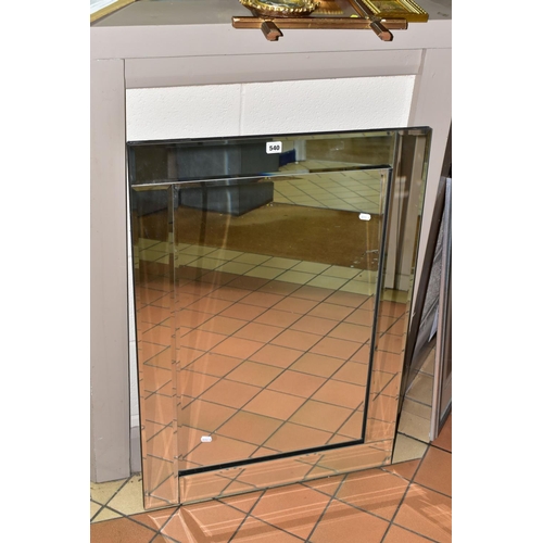 540 - A MODERN DECORATIVE BEVELLED EDGE MIRROR, composed of a central section surrounded by four edge sect... 