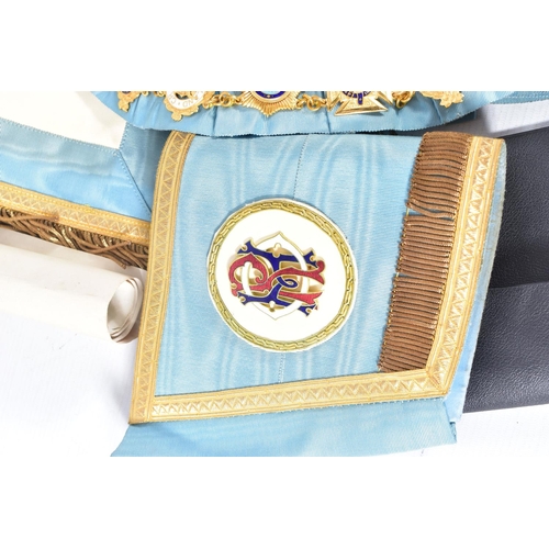 207 - A BOX OF ROYAL ANTEDILUVIAN ORDER OF THE BUFFOLOS REGALIA, including an apron and sash etc presented... 