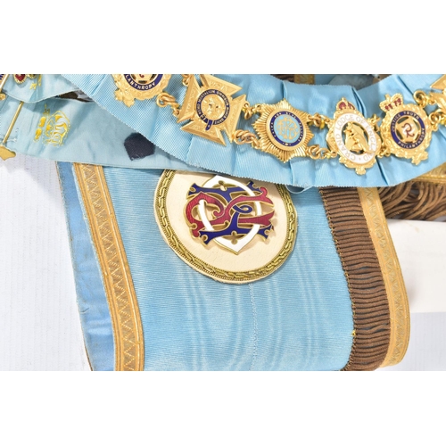 207 - A BOX OF ROYAL ANTEDILUVIAN ORDER OF THE BUFFOLOS REGALIA, including an apron and sash etc presented... 