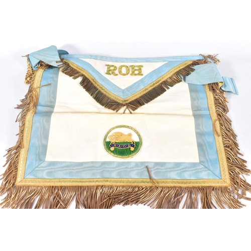 207 - A BOX OF ROYAL ANTEDILUVIAN ORDER OF THE BUFFOLOS REGALIA, including an apron and sash etc presented... 