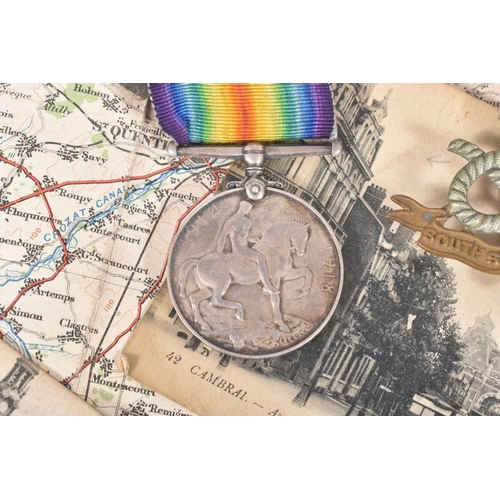 224 - A GROUP OF WORLD WAR ONE MEDALS TOGETHER WITH POSTCARDS & MAP, together with a Boer War Medal, as fo... 