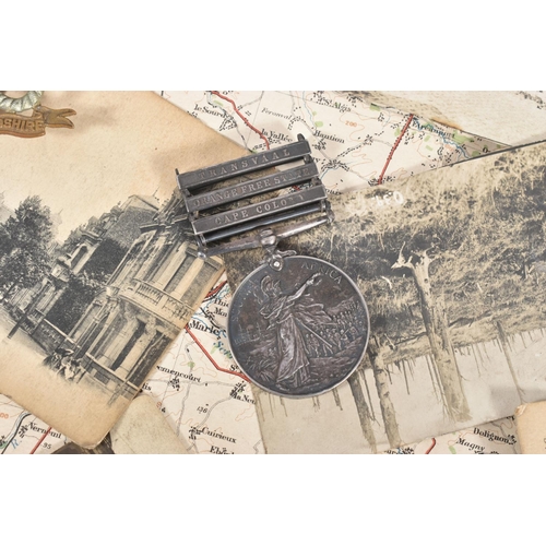 224 - A GROUP OF WORLD WAR ONE MEDALS TOGETHER WITH POSTCARDS & MAP, together with a Boer War Medal, as fo... 