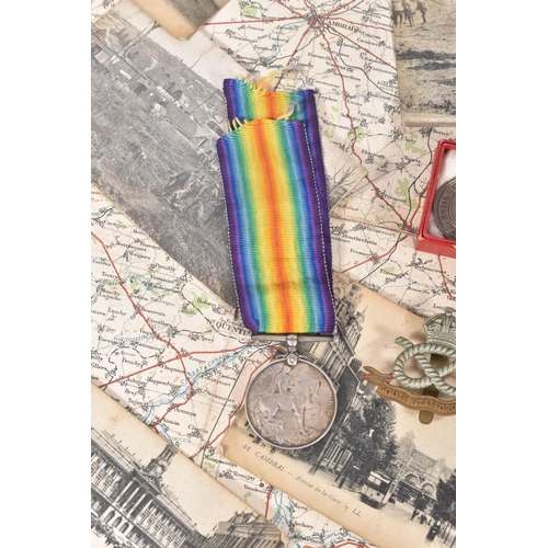 224 - A GROUP OF WORLD WAR ONE MEDALS TOGETHER WITH POSTCARDS & MAP, together with a Boer War Medal, as fo... 