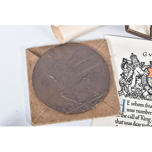 277 - WWI DEATH PLAQUE AND MEMORIAL SCROLL, named to William Richard Burgin, East Yorkshire Regiment, The ... 