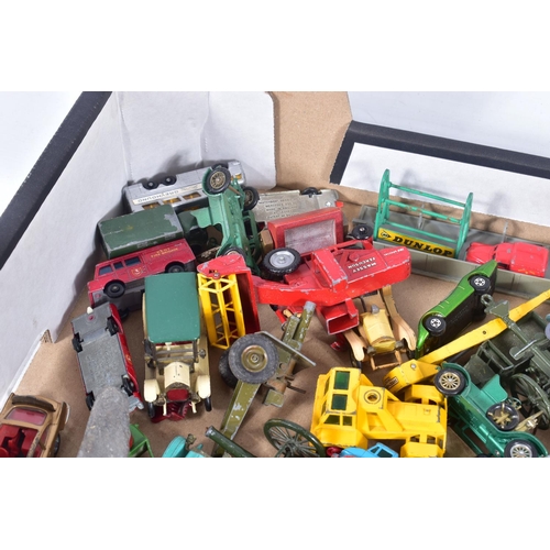 17 - A BOX OF PLAYWORN VINTAGE CORGI AND MATCHBOX MODEL VEHICLES, to include Corgi models James Bond Asto... 