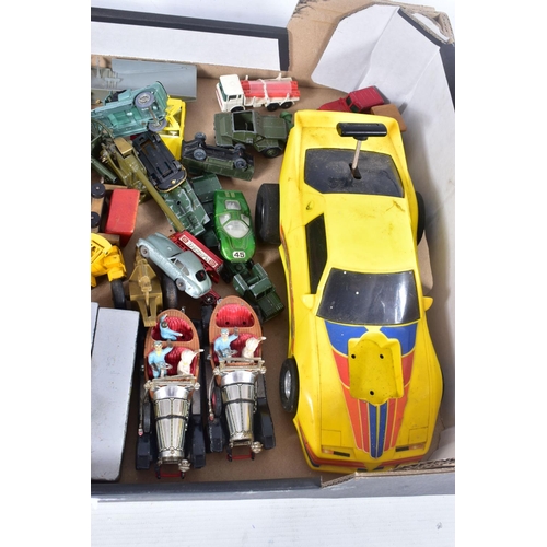 17 - A BOX OF PLAYWORN VINTAGE CORGI AND MATCHBOX MODEL VEHICLES, to include Corgi models James Bond Asto... 