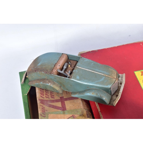 29 - A BOXED TOBY TOYS TINPLATE CLOCKWORK MECHANICAL COUPE, complete with key, motor works intermittently... 