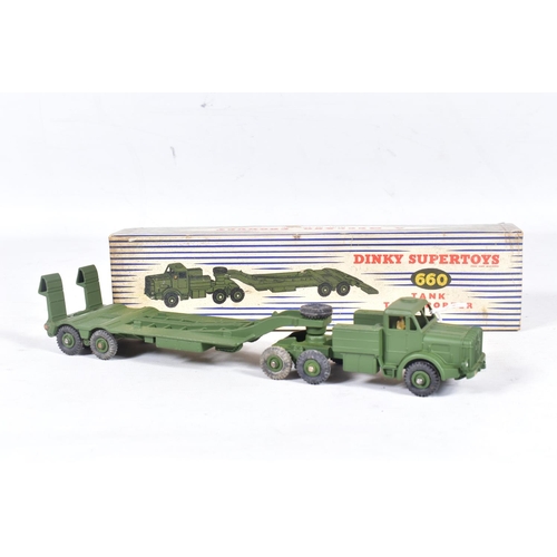 32 - A BOXED DINKY SUPERTOYS THORNYCROFT MIGHTY ANTAR TANK TRANSPORTER, No.660, with a boxed Centurion Ta... 