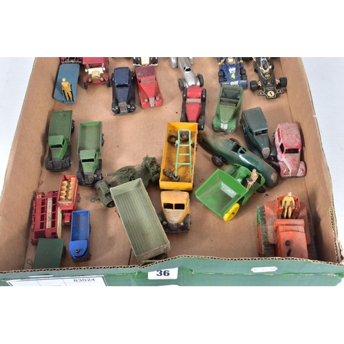 36 - A QUANTITY OF UNBOXED AND ASSORTED PLAYWORN DIECAST, TINPLATE AND PLASTIC VEHICLES, to include pre-w... 