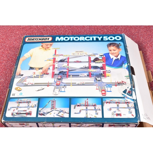 67 - THREE BOXED MATCHBOX MOTORCITY PLAYSETS, Airport, No.MC150, Railway, No.MC250 and Garage Super set, ... 