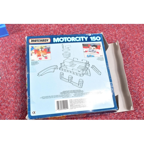 67 - THREE BOXED MATCHBOX MOTORCITY PLAYSETS, Airport, No.MC150, Railway, No.MC250 and Garage Super set, ... 