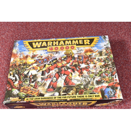 126 - A COLLECTION OF WARHAMMER FIGURES AND PARTS, inside a Wahammer 40,000 Games Workshop plastic shell c... 