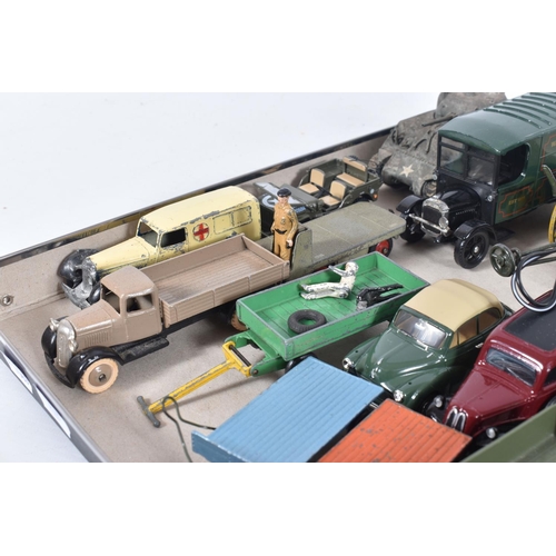 96 - A QUANTITY OF UNBOXED AND ASSORTED PLAYWORN DIECAST VEHICLES, to include restored Dinky Toys Tipping... 