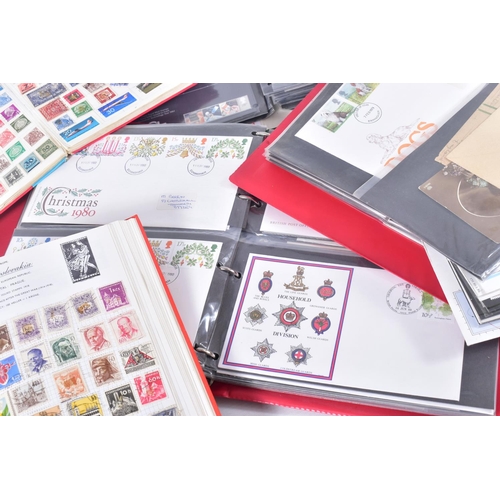 196 - COLLECTION OF STAMPS IN A BOX with GB fdcs and presentation packs to approx 1986 and two small album... 