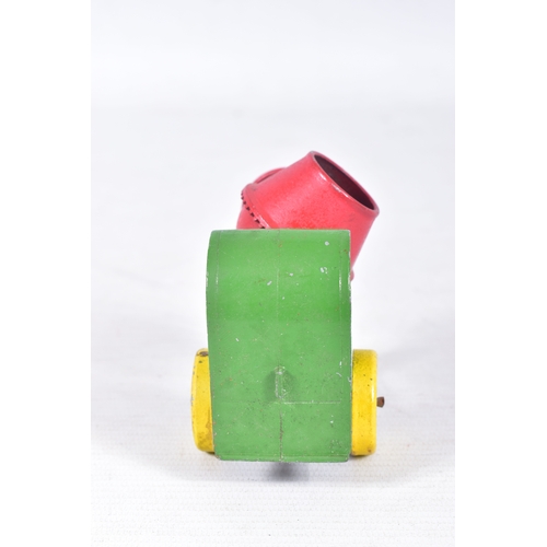 38 - AN UNBOXED EARLY MOKO LESNEY CEMENT MIXER, green body, red drum and yellow wheels, play worn conditi... 