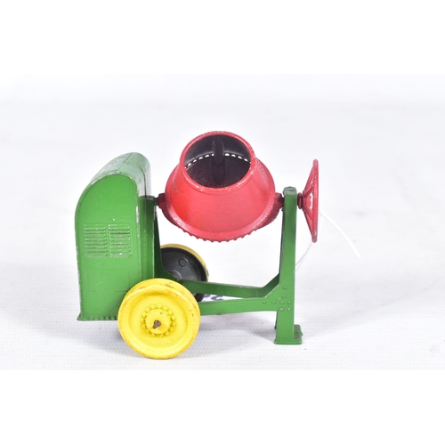 38 - AN UNBOXED EARLY MOKO LESNEY CEMENT MIXER, green body, red drum and yellow wheels, play worn conditi... 