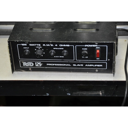 A VINTAGE PA SYSTEM comprising of a pair of Squire XL100 speakers with